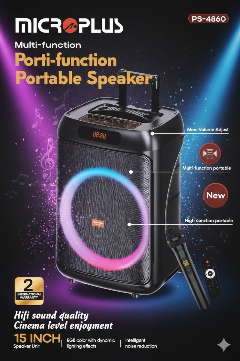 Large Portable Bluetooth Speaker 15-Inch PS-4860